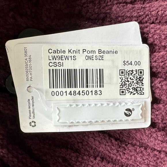 NWT Lululemon Cable Knit Pom Beanie Burgundy Cassis Nylon Blend – One Size - Picture 6 of 8